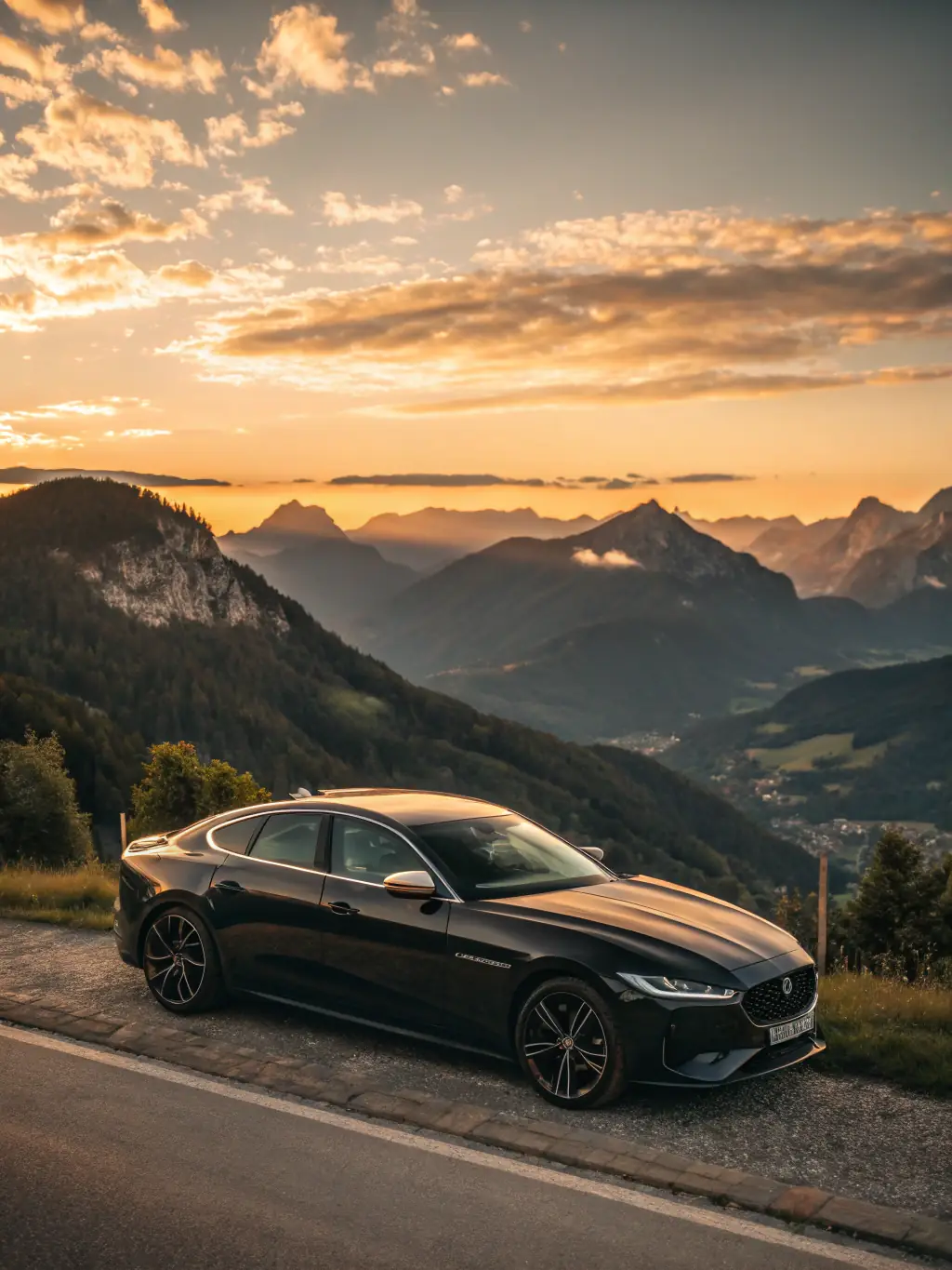 A sleek rental car parked in front of a scenic landscape, showcasing the freedom and flexibility of Visa Voyager's car rental service.